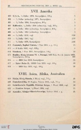 XVII. Amerika (Nr. 403-418)