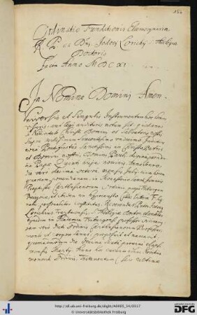 [fol. 156] Stipendienstifung des Jodocus Lorichius (18.07.1611)