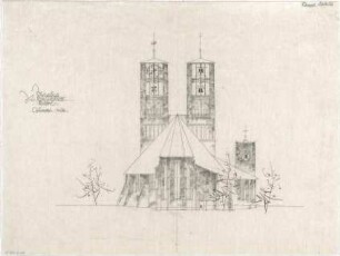 Gsaenger, Gustav; Kassel (Hessen); St. Martin, Wiederaufbau - Ostseite (Ansicht)