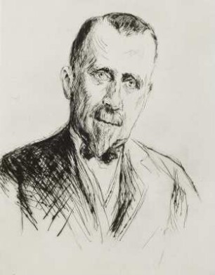 Heinrich Mann : Liebermann, Max: Bildnis Heinrich Mann. Radierung, um 1928. Dresden: Kupferstich-Kabinett A 1969-578