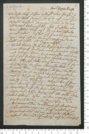 Brief von Ludwig Uhland an Adelbert von Chamisso