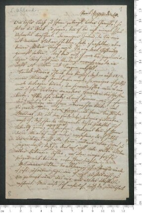 Brief von Ludwig Uhland an Adelbert von Chamisso