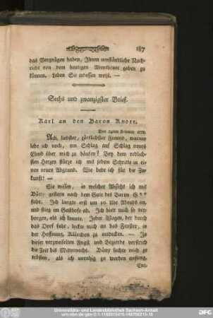 Sechs und zwanzigster Brief. Karl an den Baron Knorr.