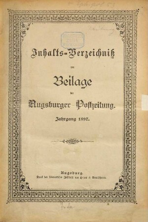 Augsburger Postzeitung. Beilage zur Augsburger Postzeitung. 1897