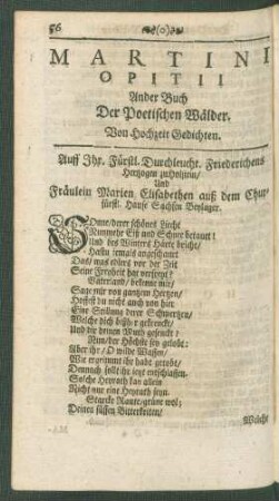 Martini Opitii Ander Buch Der Poetische Wälder. Von Hochzeit Gedichten.