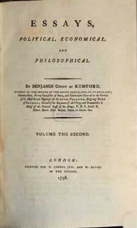 Benjamin Count of Rumford's Essays political, economical and philosophical, 2