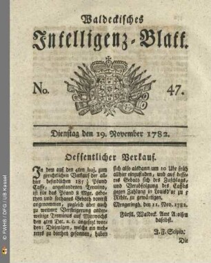 No. 47, Dienstag den 19. November 1782