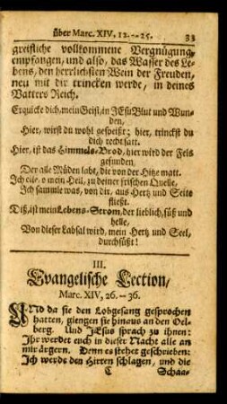 III. Evangelische Lection. Marc. XIV, 26. - 36.