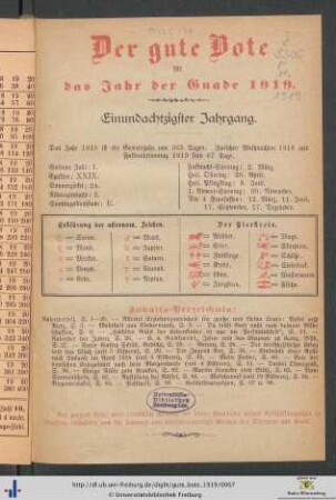 81. Jahrgang: Der Gute Bote: ... für das Jahr der Gnade 1919