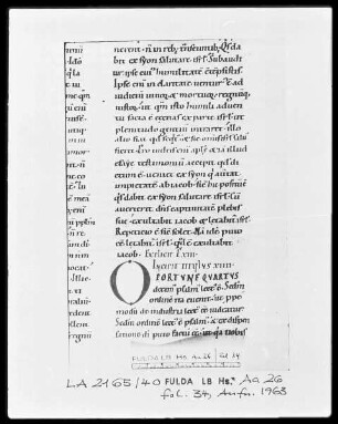 Augustinus, Enarrationes in Psalmos 1-50 — Initiale O (portune), Folio 34 recto