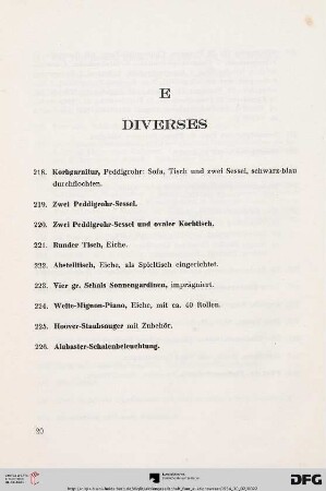 E. Diverses (Nr. 218-226)