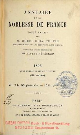 Annuaire de la noblesse de France. 49. 1893