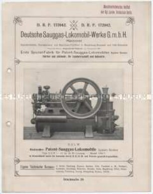 Stationäre Patent-Sauggas-Lokomobile System Dunker