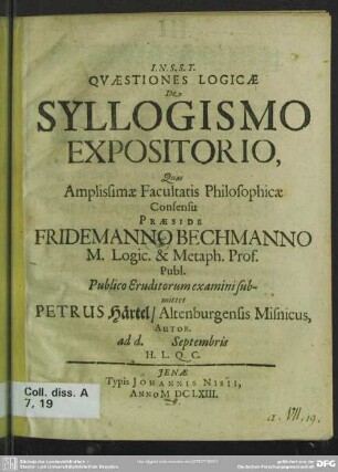 Quaestiones Logicae De Syllogismo Expositorio
