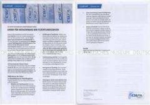 Informationsblatt der CSU zur Flüchtlingspolitik aus der Reihe "Topaktuell" u.a. zur Haltung der CDU in der Flüchtlingsfrage