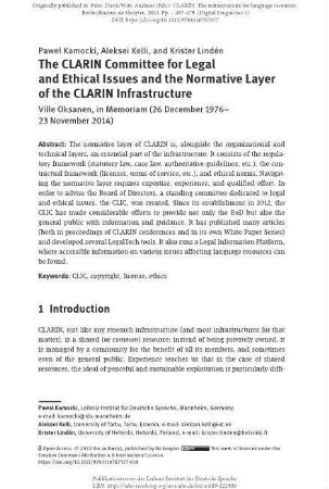 The CLARIN committee for legal and ethical issues and the normative layer of the CLARIN infrastructure