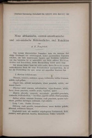 Neue afrikanische, central-amerikanische und ost-asiatische Melolonthiden und Ruteliden