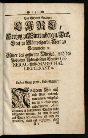 3-6, Von Gottes Gnaden... Unsern Gruß zuvor, Liebe Getreue!