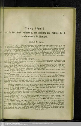 Verzeichnis der in der Stadt Chemnitz am Schlusse des Jahres 1910 vorhandenen Stiftungen