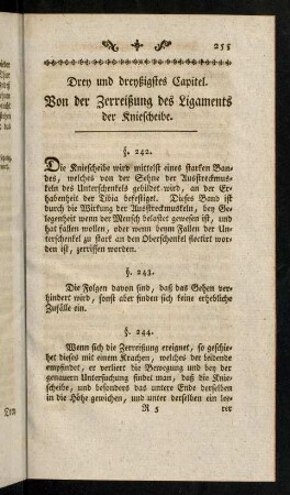 255-257, Drey und dreyßigstes Capitel: Von der Zerreißung des Ligaments der Kniescheibe