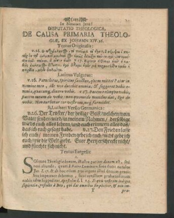Disputatio Theologica, De Causa Primaria Theologiae