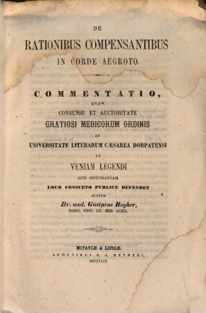 De Rationibus Compensantibus In Corde Aegroto : Commentatio
