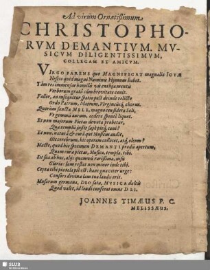 Ad virum Ornatißimum Christophorum Demantium