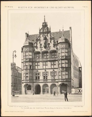 Geschäftshaus der Striehlschen Waisenstiftung, Hannover: Ansicht (aus: Blätter für Architektur und Kunsthandwerk, 12. Jg., 1899, Tafel 41)