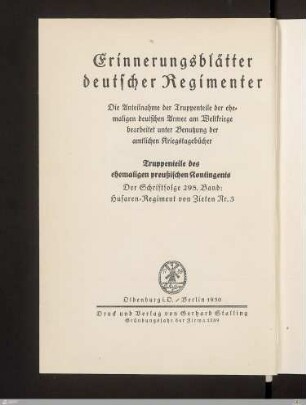 Geschichte des Husaren-Regiments von Zieten (Brandenburgisches) Nr. 3