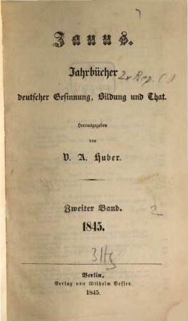 Janus : Jahrbücher deutscher Gesinnung, Bildung u. That. 1845,2 = H. 13/24
