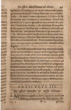 Articvlvs III. De officio Ministri in Missa Privata.