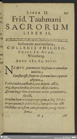 Frid. Taubmani Sacrorum Liber II.