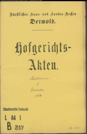 Bollmann, Bernd, Müllers zu Berlebeck Witwe gegen Johann Henrich Wächter in Berlebeck