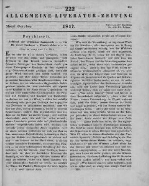 Feuchtersleben, E.: Lehrbuch der ärztlichen Seelenkunde. Als Skizze zu Vorträgen bearbeitet. Wien: Gerold 1845 (Fortsetzung von Nr. 221)