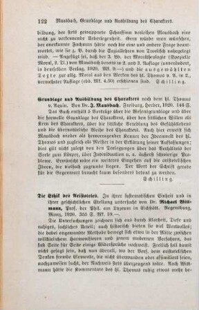122 [Rezension] Mausbach, Joseph, Grundlage und Ausbildung des Charakters nach dem Hl. Thomas von Aquin