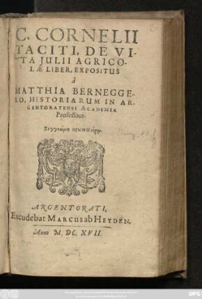 C. Cornelii Taciti, De Vita Iulii Agricolae Liber, Expositus