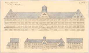 Invalidenheim, Miltenberg: 4 Ansichten des Hauptgebäudes 1:100, 1:200