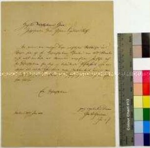 Brief des August Neidhardt Graf von Gneisenau an einen nicht namentlich genannten Legationsrat mit Dank für die Zusendung von Mineralien