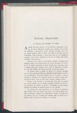 Rafael Obligado : El medio. el hombre, la obra