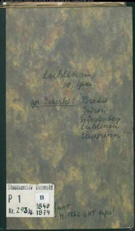 Kirchenbuchduplikat der evangelischen Gemeinde Lichtenau, Kreis Büren (GHT 1840-1861, 1863-1874) (Gemeinde: Evangelische Gemeinde Lichtenau)