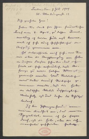Brief an Unbekannt : 07.07.1909