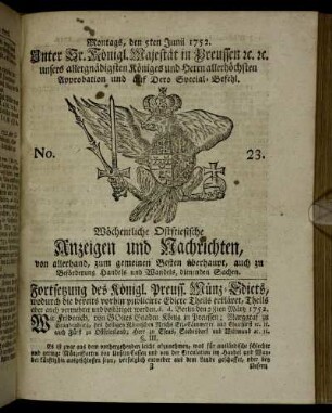 No. 23. Montags, den 5ten Junii 1752.