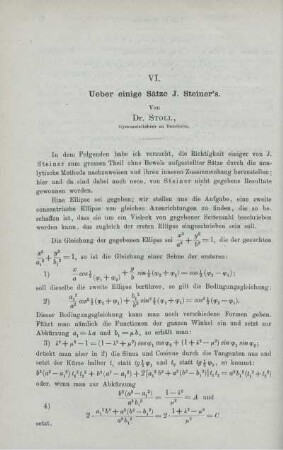 VI. Ueber einige Sätze J. Steiner's.