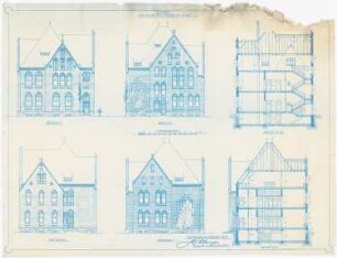 St. Marien, Herne-Baukau Erweiterung und Neubau von Kaplanei und Schwesternhaus: Ansichten aller Seiten der Kaplanei, Schnitte 1:100