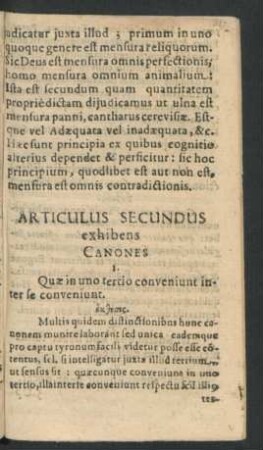 Articulus Secundus exhibens Canones.