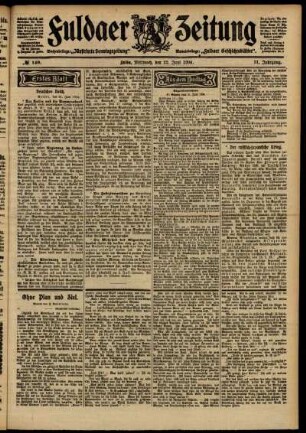 Erste Ausgabe vom Mittwoch, den 22. Juni 1904.