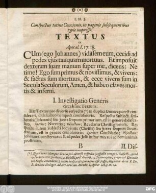 Textus ex Apocal. I, 17. 18.