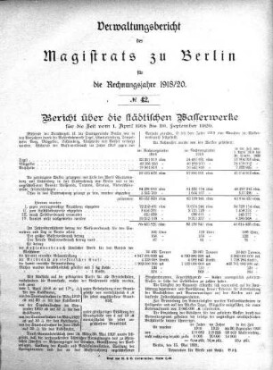 No. 42 Bericht über die städtischen Wasserwerke