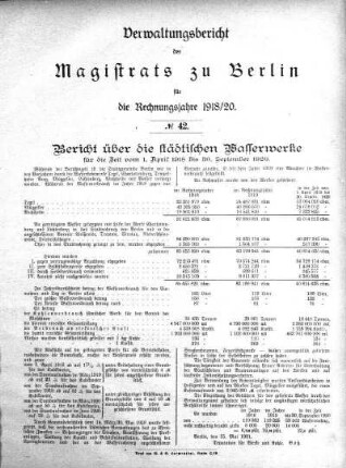 No. 42 Bericht über die städtischen Wasserwerke