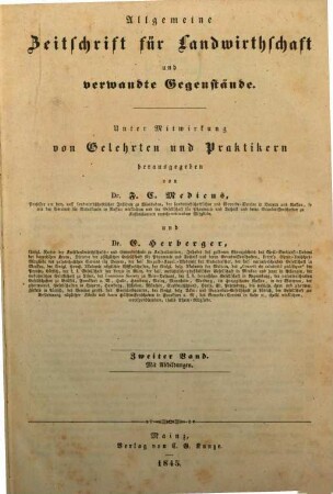 Allgemeine Zeitschrift für Landwirthschaft und verwandte Gegenstände. 2, 2. 1845